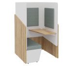 Alcôve acoustique Fokuus Solo Assise banc avec tablette à droite L 100 x P 100 x H 162 cm chêne naturel