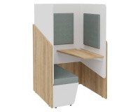 Alcôve acoustique Fokuus Solo Assise banc avec tablette à droite L 100 x P 100 x H 162 cm chêne naturel