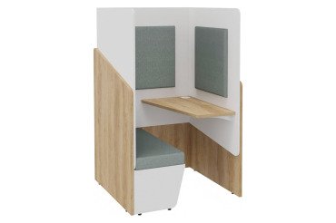 Acoustic alcove Fokuus Solo Bench seat with shelf on the right L 100 x W 100 x H 162 cm natural oak