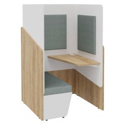 Geluidswerende Fokuus Solo zitbank met tafel aan de rechterkant L 100 x D 100 x H 162 cm natuurlijke eik