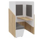 Alcôve acoustique Fokuus Solo Assise banc avec tablette à droite L 100 x P 100 x H 162 cm chêne naturel