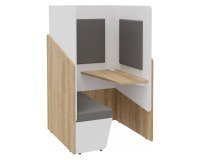 Alkoven akustisch Fokuus Solo Sitzbank mit Ablage rechts B 100 x T 100 x H 162 cm Eiche Natur