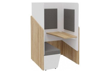 Alkoven akustisch Fokuus Solo Sitzbank mit Ablage rechts B 100 x T 100 x H 162 cm Eiche Natur