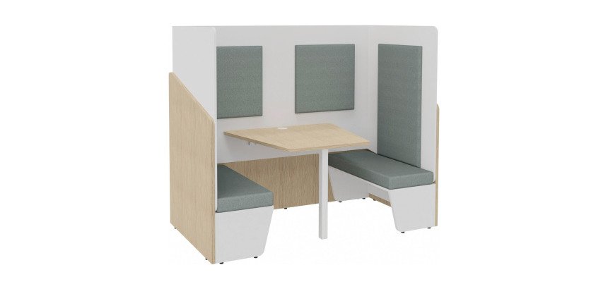 Alkoven-Akustik-Kabine Fokuus Duo Sitzbank mit Privatsphäre L 192 x T 100 x H 162 cm heller Eichenholz