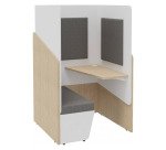 Alcôve acoustique Fokuus Solo Assise banc avec tablette à droite L 100 x P 100 x H 162 cm chêne clair