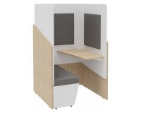 Alkoven-Akustik Fokuus Solo Sitzbank mit Tablett rechts B 100 x T 100 x H 162 cm Eiche hell