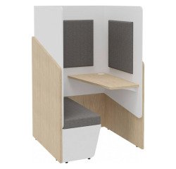 Geluidswerende alkoof Fokuus Solo zitbank met tafelblad rechts L 100 x D 100 x H 162 cm lichte eik