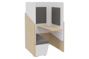 Alkoven-Akustik Fokuus Solo Sitzbank mit Tablett rechts B 100 x T 100 x H 162 cm Eiche hell