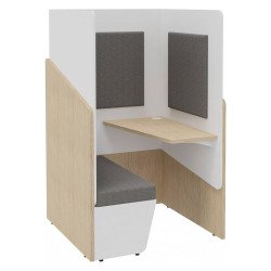Geluidswerende alkoof Fokuus Solo zitbank met tafelblad rechts L 100 x D 100 x H 162 cm lichte eik