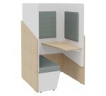 Alcôve acoustique- cabine de confidentialité Fokuus Solo Assise banc avec tablette à droite L 100 x P 100 x H 162 cm