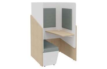 Alkoven-Akustik Fokuus Solo Sitzbank mit Tablett rechts B 100 x T 100 x H 162 cm Eiche hell