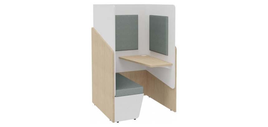 Acoustic alcove Fokuus Solo Bench seat with right-hand side tablet W 100 x D 100 x H 162 cm light oak
