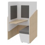 Alcôve acoustique- cabine de confidentialité Fokuus Solo Assise banc avec tablette à gauche L 100 x P 100 x H 162 cm