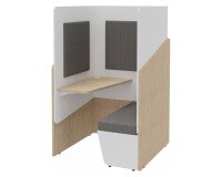 Alkoven Akustik Fokuus Solo Sitzbank mit Ablage links B 100 x T 100 x H 162 cm hell Eiche