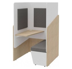 Geluidswerende alkoof Fokuus Solo zitbank met linkerplank L 100 x D 100 x H 162 cm lichte eik