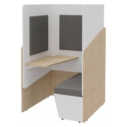 Geluidswerende alkoof Fokuus Solo zitbank met linkerplank L 100 x D 100 x H 162 cm lichte eik