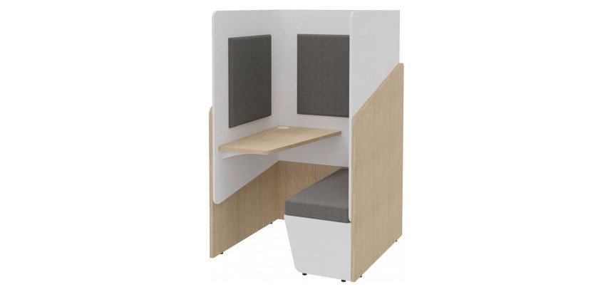 Alcôve acoustique- cabine de confidentialité Fokuus Solo Assise banc avec tablette à gauche L 100 x P 100 x H 162 cm