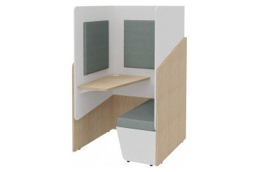 Alkoven Akustik Fokuus Solo Sitzbank mit Ablage links B 100 x T 100 x H 162 cm hell Eiche
