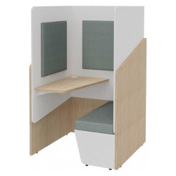 Alcôve acoustique Fokuus Solo Assise banc avec tablette à gauche L 100 x P 100 x H 162 cm chêne clair
