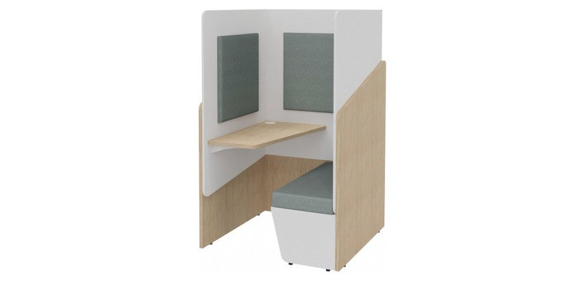 Acoustic alcove - Fokuus Solo privacy booth Seating bench with shelf on the left W 100 x D 100 x H 162 cm