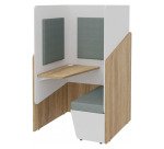 Alcôve acoustique- cabine de confidentialité Fokuus Solo Assise banc avec tablette à gauche L 100 x P 100 x H 162 cm