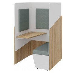 Acoustic alcove Fokuus Solo Bench seat with left tablet L 100 x D 100 x H 162 cm natural oak