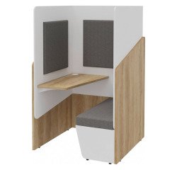 Geluidswerende alkoof Fokuus Solo zitbank met plank aan de linkerkant L 100 x D 100 x H 162 cm natuurlijke eik