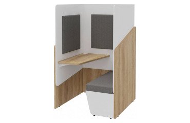 Acoustic alcove Fokuus Solo Bench seat with left tablet L 100 x D 100 x H 162 cm natural oak