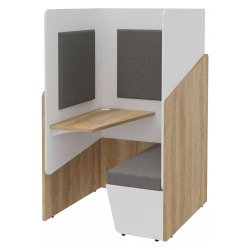 Geluidswerende alkoof Fokuus Solo zitbank met plank aan de linkerkant L 100 x D 100 x H 162 cm natuurlijke eik