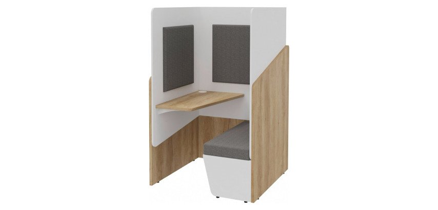 Alcôve acoustique Fokuus Solo Assise banc avec tablette à gauche L 100 x P 100 x H 162 cm chêne naturel