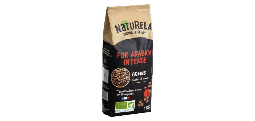 Café en grain Naturela Bio pur arabica intense - paquet de 1 kg
