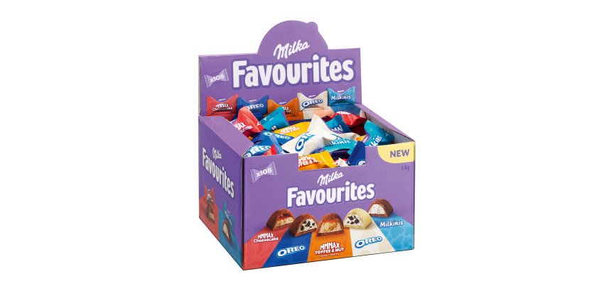 Assortiment de chocolats individuels Milka Favourites - Boîte présentoir 1 kg - 108 pièces