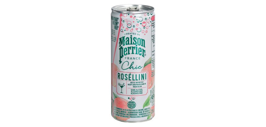 Cocktail sans alcool Maison Perrier Chic Roséllini pêche et rosé 25 cl - 24 canettes