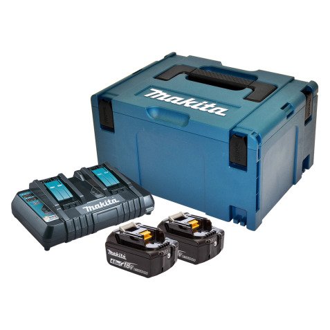Pack Énergie Makita 18 V Li-Ion – 2 batteries + chargeur double + coffret Makpac 3