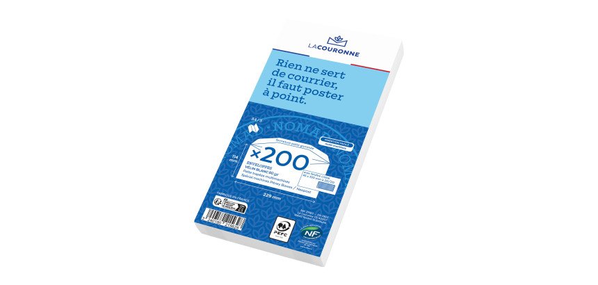 Enveloppe pour mise sous pli automatique La Couronne 80 g/m² avec fenêtre 45 x 100 mm avec patte gommée blanche - Boîte de 200