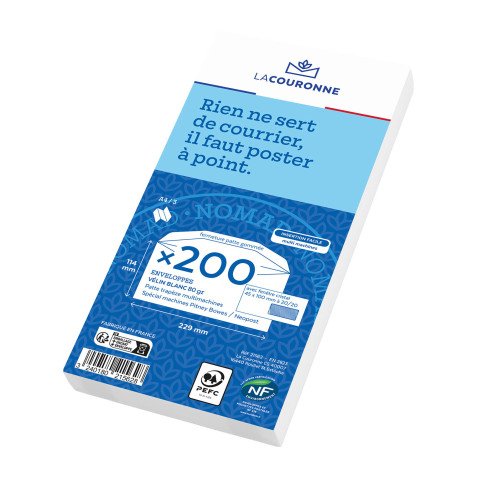 Enveloppe pour mise sous pli automatique La Couronne 80 g/m² avec fenêtre 45 x 100 mm avec patte gommée blanche - Boîte de 200