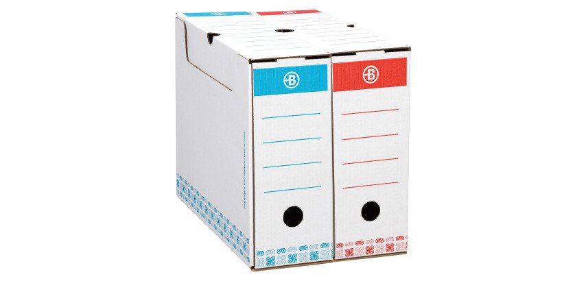 Boîte archives Carton Bruneau - Dos 10 cm - Haute résistance - Couleurs assorties