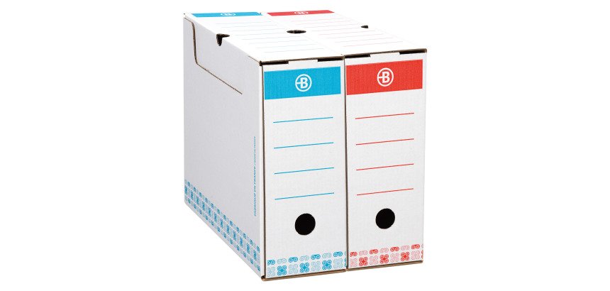 Boîte archives Carton Bruneau - Dos 10 cm - Haute résistance - Couleurs assorties