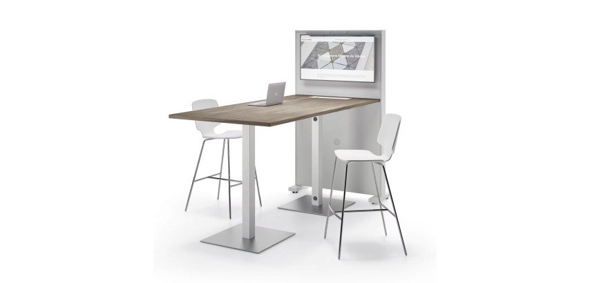 High Meeting Table L 210 cm white foot + white TV stand