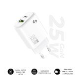 Cargador USB-C GaN 25W Carga rápida 1xUSB-C + 1xUSB-A Subblim