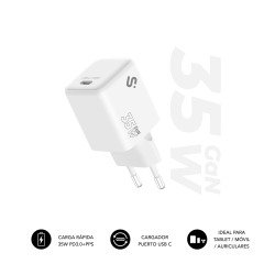 Cargador USB-C GaN 35W Carga rápida 1xUSB-C Subblim