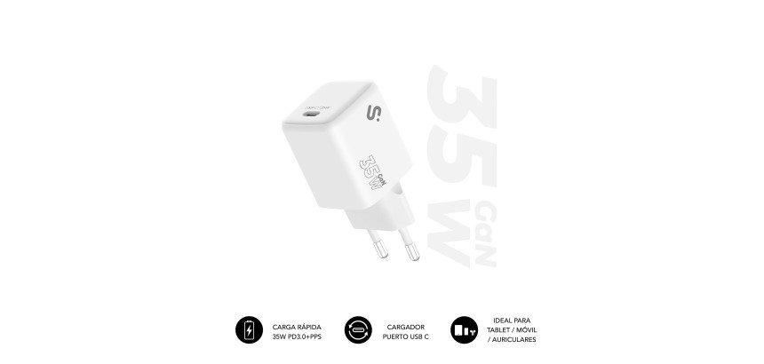 Cargador USB-C GaN 35W Carga rápida 1xUSB-C Subblim