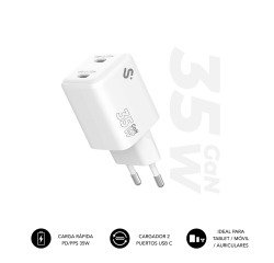 Cargador USB-C GaN 35W Carga rápida 2xUSB-C Subblim