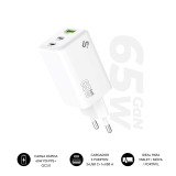 Cargador USB-C GaN 65W Carga rápida 2xUSB-C + 1xUSB-A Subblim