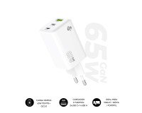 Cargador USB-C GaN 65W Carga rápida 2xUSB-C + 1xUSB-A Subblim