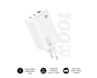 Cargador USB-C GaN 100W Carga rápida 2xUSB-C + 1xUSB-A Subblim