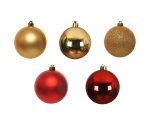 Boules de Noël incassables assorties - boîte de 30 - rouges et dorées