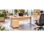 Pack bureau droit hêtre pied L métal + caisson mobile 3 tiroirs Altys