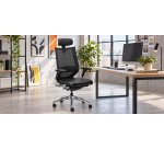 Fauteuil de bureau FORTIS assise cuir, certifié non feue, accoudoirs 2D, appui-tête, soutien lombaire, mécanisme synchrone, réglage profondeur d'assise, pieds aluminium