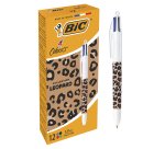Kugelschreiber 4 Farben Bic Leopard einziehbar 1 mm Spitze - mittlere Schreibstärke - Packung mit 12